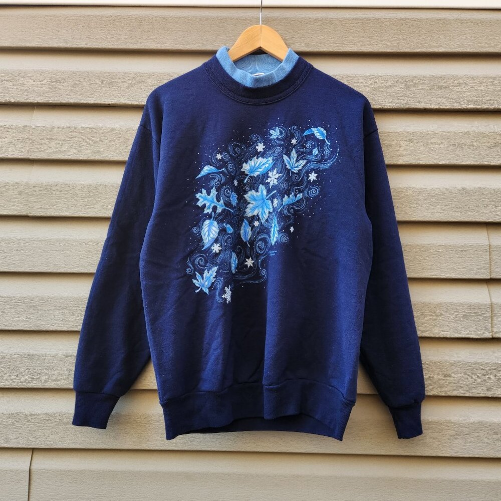 Vintage 90's Morning Sun Puff Blue Winds Petals Beads Women's Pullover Sweatshir